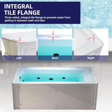 WOODBRIDGE 60" x 30" Alcove Acrylic Rectangular Whirlpool Heated Jetted Tub in White with Left Drain, Matte Black Finish, BS428-L-MB02