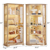 LELELINKY Farmhouse Glass Display Cabinet Set of 3 with Lock, Natural Wood