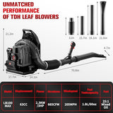 TDH Gas Backpack Leaf Blower, 2-Stroke Handheld Snow Blower with 665 CFM & 205 MPH High Power for Commercial Lawn Care, Yard Debris & Snow Removal,Black