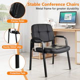 Waiting Room Guest Chair, Leather Stationary Office Reception Chairs No Wheel