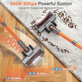 Cordless Vacuum Cleaner, 600W 50KPA 55Mins Vacuum Cleaners for Home, Stick Vacuum with LED Display, Anti-Tangle, Wall Mount, Lightweight, Rechargeable Wireless Vacumm for Pet Hair, Carpet and Floor