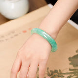 URED Certified Natural Ice Green Jade Bangle Bracelet for Women Luck Wealth