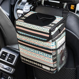 SIBOFUEGO Car Garbage Can Cute - Leak-Proof Car Trash Can with Lid and Storage Pockets, Car Trash Bin for Men and Women (Beige Aztec Motif)