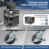 Auto Dynasty 3-Layer Height Adjustable Rolling AV Cart with Locking Storage Cabinet, 30" H, 4 Wheel, 3 Outlets, 2 USB Ports