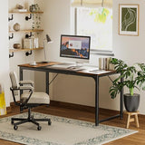Huuger Computer Desk, 63 Inch Office Desk, Gaming Desk with Storage, Rustic Brown and Black