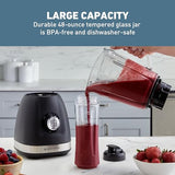 Blender with 48-Ounce Blending Jar and 20-Ounce Travel Cup, Compact Design with Dial Control, 700-Watts, Black West Bend