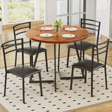 Round Dining Table Set for 4, Wood Tabletop & Heavy-Duty Steel Frame, 5-Piece Dinette with Chairs for Kitchen