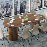 Conference Table for 4-10, 43-95 Inch Fluted Oval Meeting Room Table with Storage, 3 Leaf, Space Saving Circle Desk for Office