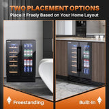 ICEPURE Wine and Beverage Refrigerator 24 Inch, Dual Zone Wine and Beverage Cooler with Glass Door