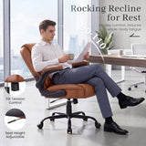 GTPOFFICE Executive Office Chair with Comfortable Lumbar Support, Ergonomic Gaming Chair with Flip-up Armrests & Zoned Pressure-Relief Cushion, Comfy PU Leather Desk Chair, Brown