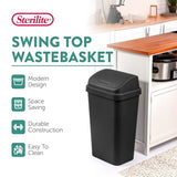 Sterilite Swing Top Wastebasket, Trash Can, 13 Gallon, Black, 16-Pack