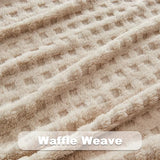 NEWCOSPLAY Super Soft Queen Blanket Linen Premium Silky Flannel Fleece 3D Waffle Checkered Lightweight Bed Blanket All Season Use (Linen, Queen(90"x90"))