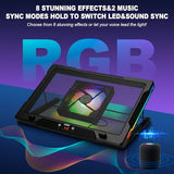 Gaming Laptop Cooling Pad with Movable Fan and Automatic Speed Adjustable by Temperature,Music Sync RGB Light