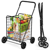 Grocery Shopping Cart, Foldable Heavy Duty Utility Cart w/Large Wheels for Easy Installation and Removal