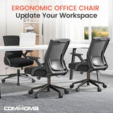 COMHOMA Office Chair with Flip-up Armrests Ergonomic Computer Desk Chair with Adaptive Lumbar Support & Breathable Mesh, Black, Pack of 2