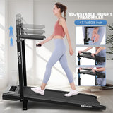 Treadmill with Desk Workstation & Adjustable Height, 450 LBS Weight Capacity, Folding Treadmill with 15% Incline, Bluetooth Speaker & App