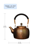 Kuiwisen Handmade Large Hammer Copper Pot Kettle Stovetop Teapot 1.5mm Thick Pure Red Copper Handmade, 1700 ml - 2.42bl