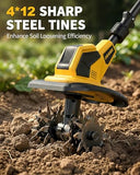 DEGGE Tiller, Cordless Tiller Cultivator with 48 Steel Tines, 9 inch Tilling Width and 6.7 inch Depth, 2 x 3.0Ah 21V Batteries & Charger, Gardening Tools