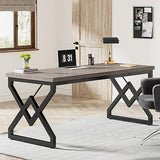 63 Inch Executive Desk, Large Office Computer Desk with Extra Thick Wooden Tabletop and Metal Frame, Gray