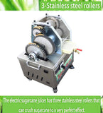 BEILOCKERY 110V AC or 24V DC Electric Sugarcane Juice Extractor with Casters, 350W Suger Cane Squeezing Juicer with 3 Rollers, with a 110V to 24 Transformer, 2.4" Cane Inlet Size