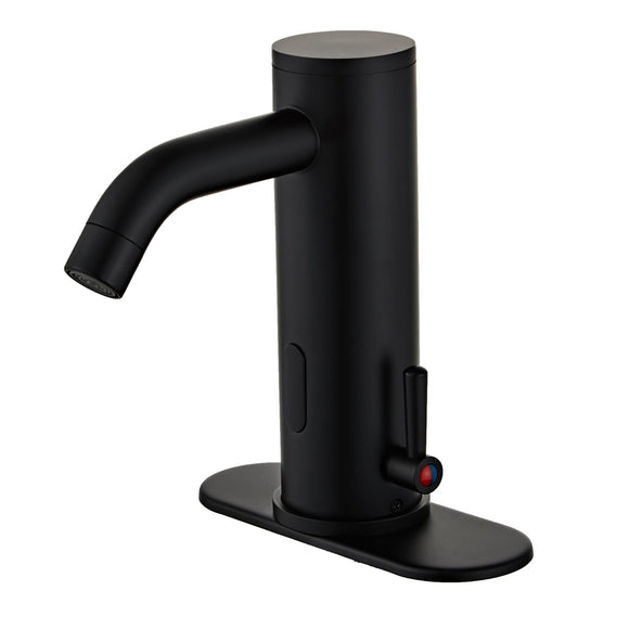 Matt Black Hands Free Automatic Faucet, Touchless Bathroom Faucet with Temperature Control Rod Motion Sensor Basin Mixer with Deck Plate HHOOMMEE