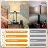 Set of 2 Wireless Charging Touch Control 3-Way Dimmable Table Lamps, Beside Nightstand Lamps for Bedroom with USB Port & AC Outlet