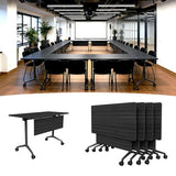 Flip Top Mobile Meeting Table for 2-16 Person, Modular Seminar Training Room Table for Meeting Conference Room (4, Ebony, 61.0")