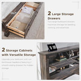 King Size Bed Frame with 54" Tall Headboard with 4 Storage Rack, 2 Drawers