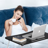Foldable Laptop Bed Table Tray - Folding Lap Desk with Cup Holder - Portable Serving Breakfast Tray with Storage Drawer