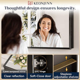 Keonjinn Large Medicine Cabinet Mirror 48 x 32, Black Beveled Frame, 3 Door
