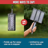 Flowtron 2-in-1 Tri-Fold Bug Zapper Racket | Portable Insect Killer with UV Light, 2100 Sq Ft Coverage, 3-Hour 2000mAh Rechargeable Battery, Compact Travel Design