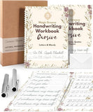 UNCLE EJ® Grooved Cursive Handwriting Workbook Kit - Reusable Cursive Workbook for Kids 8-12 and Adults, Magic Grooved Handwriting Practice, Letters Words Poetry & Affirmations, Cursive Charm, 9.8"x7"