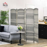 Room Divider, 6 Ft 6 Panel Folding Privacy Screen, Hand-Woven PP Wall Partition with Pine Wood Frame