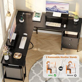 Furologee 66” L Shaped Desk with Power Outlet, Reversible Computer Gaming Desk