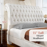 Jocisland Queen Size Bed Frame with Sleigh Headboard & Footboard, White