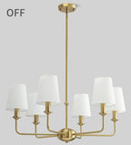 QUENEY 6-Light Brushed Gold Pendant Chandelier with Fabric Shades, E12 Base - Farmhouse & Industrial Style for Kitchen, Living Room, Dining Room, or Bedroom Lighting