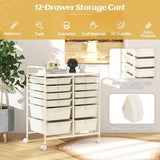 12-Drawer Rolling Storage Cart, Moveable Art Craft Organizer W/Lockable Wheels, Metal Shelf