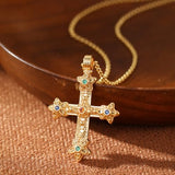 GZQ Chunky Gold Cross Necklaces for Women Big Cross Pendant Necklace Statement Long Chain Prayer Religious Jewelry (B)