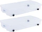 Rubbermaid 68 Quart Under the Bed Low Profile Storage Boxes with Dual Hinged Lids and Easy Rolling Caster Wheels, Clear, 2 Pack