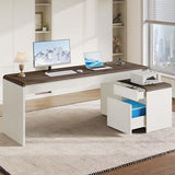 78.7 Inch Large L Shaped Desk with Drawers, White & Walnut, 2 Pack