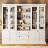 Vyre 71" Tall Modular Farmhouse Bookcase with Glass Doors & Drawers