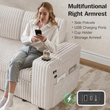 Modular Sectional Sleeper Sofa with Pull Out Bed, 8 Seat Plush Corduroy U Shaped Couch with Storage