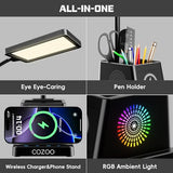 cozoo LED Desk Lamp for Home Office, 15W Bright Desk Light with Wireless Charger Pen Holder, Gooseneck Small Table Lamp