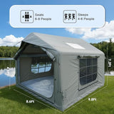 8㎡ Luxury Inflatable Camping Tent for 3–8 People, Aurora Green Thickened Material, 4-Season Family Inflatable House with Chimney Port and Transparent Skylight