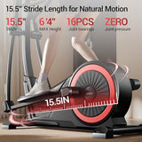 UMAY Elliptical Exercise Machine with 15.5" Stride & Heart Rate Grips, Silent Magnetic Elliptical Trainer for Home with 16 Levels Resistance and LCD Monitor, 350LBS Weight Capacity