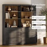 WAMPAT Modern 72" Tall Bookshelf with 6 Drawers and Open Book Shelves