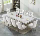 94.5" Large Marble Dining Table Set for 10, Luxury White Silver Kitchen Table