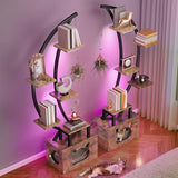 DWVO Tall Bookshelf with LED Light, Artistically Designed Moon Arched Bookcase, Bedroom