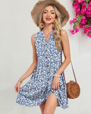 MOLERANI Women Summer Casual Sundress Sleeveless V Neck Button Down Tiered Dresses with Pockets Poolside Petite Lightweight,GY BU S Floral,2XL