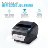 GX420D Zebra Direct Thermal Label, Receipt & Barcode Printer - with USB 2.0 Cable, 4x6 Label Roll, 24V - USB, Serial and Ethernet Connectivity (Renewed)